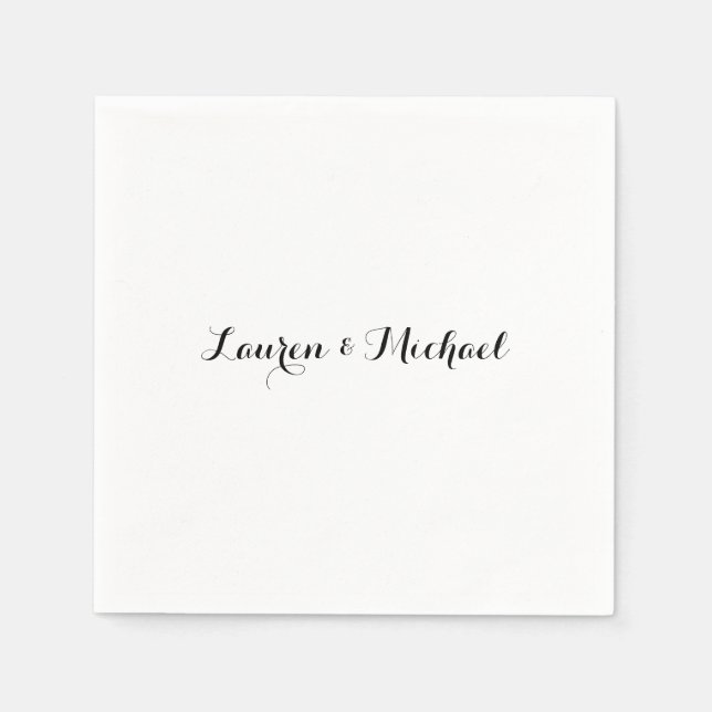 Wedding Elegant Minimalist Calligraphy Black White Napkins (Front)