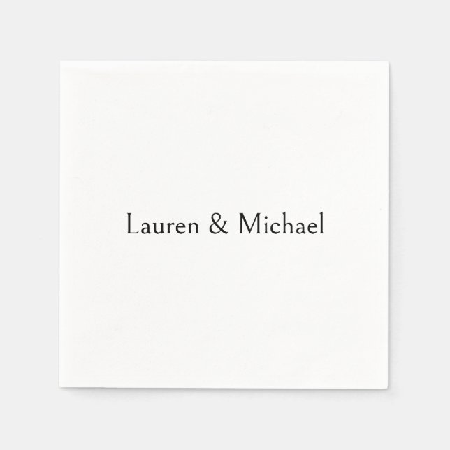 Wedding Elegant Minimalist Calligraphy Black White Napkins (Front)