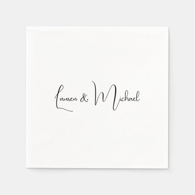 Wedding Elegant Minimalist Calligraphy Black White Napkins (Front)