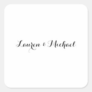Wedding Elegant Minimalist Calligraphy Black White Square Sticker