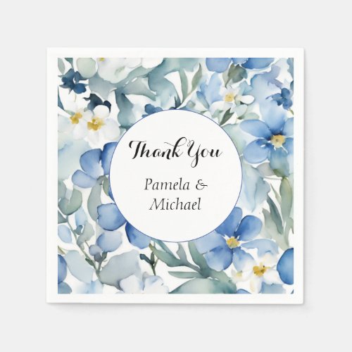 Wedding Elegant Minimalist Classic Blue Thank You Napkins