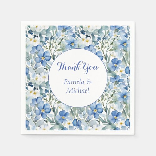 Wedding Elegant Minimalist Classic Blue Thank You Napkins