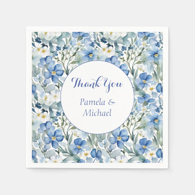 Wedding Elegant Minimalist Classic Blue Thank You Napkins (Front)