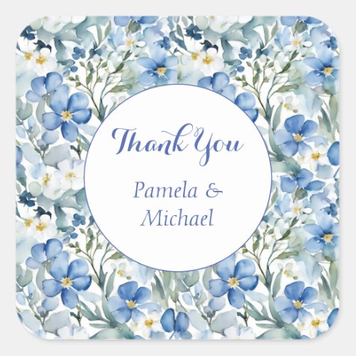 Wedding Elegant Minimalist Classic Blue Thank You Square Sticker