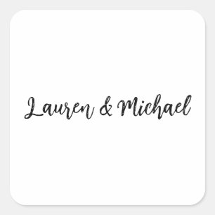 Wedding Elegant Minimalist Classical Black White Square Sticker
