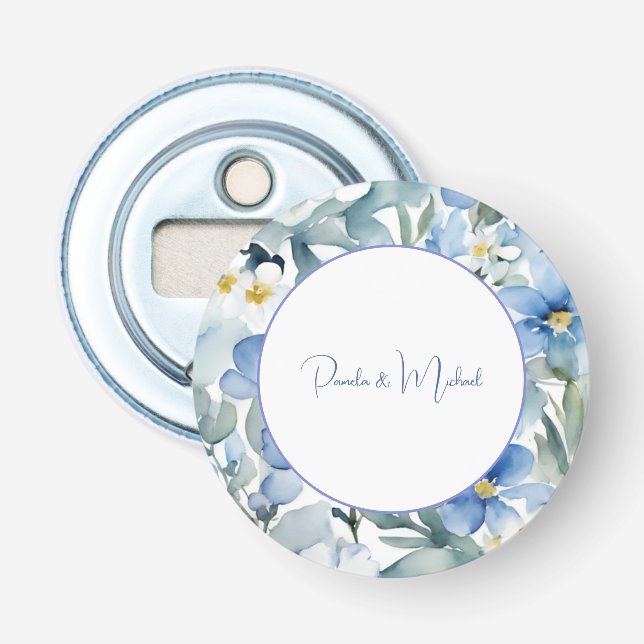Wedding Elegant Minimalist Classical Blue Floral Bottle Opener (Front)