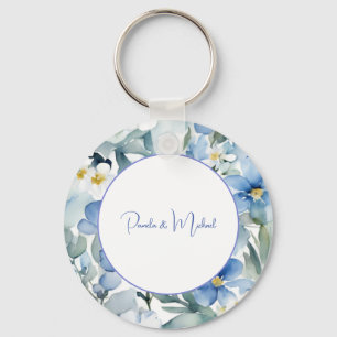 Wedding Elegant Minimalist Classical Blue Floral Keychain