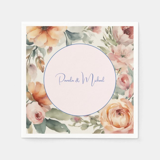 Wedding Elegant Minimalist Classical Floral Napkins (Front)