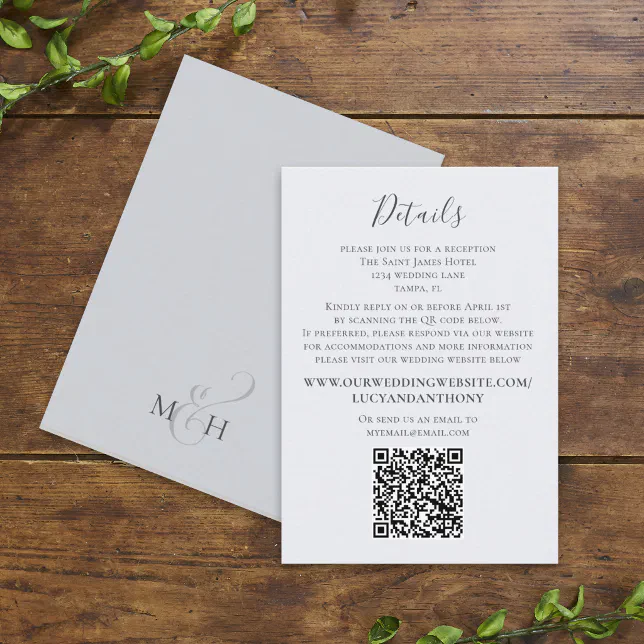 Wedding Elegant Minimalist Details QR Code Website Enclosure Card | Zazzle