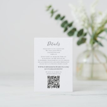 Wedding Elegant Minimalist Details QR Code Website Enclosure Card | Zazzle