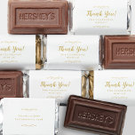 Wedding Elegant Modern Calligraphy Script Gold Hershey's Miniatures<br><div class="desc">Our elegant romantic wedding party & event favor design features "Thank you for celebrating with us" on front in classic yellow gold-tone color on a crisp white background. The back of the design features the couple's first names and wedding date on a crisp white background. Two decorative flourishes each containing...</div>