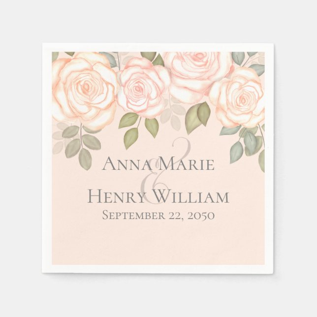 Wedding Elegant Modern Minimalist Blush Floral Napkins (Front)