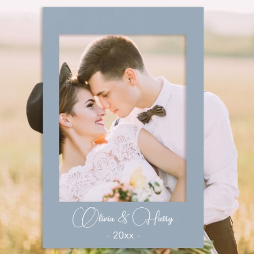 Wedding Elegant Modern Script Dusty Blue Selfie Frame