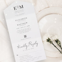 Wedding Elegant Modern Simple Chic Foliage QR Code All In One Invitation