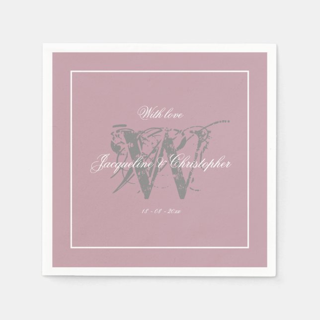 Wedding Elegant Monogram Chic Dusty Pink Paper     Napkins (Front)