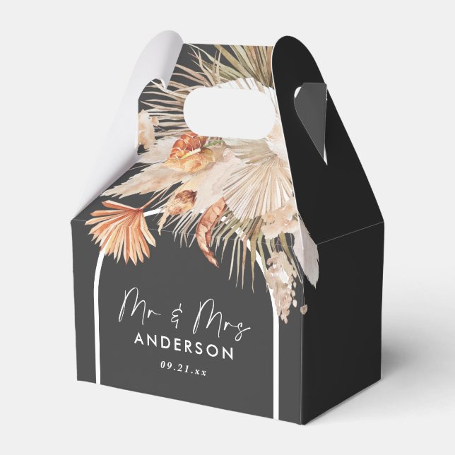 Wedding elegant natural botanical pampas grass fav favor boxes (Front Side)