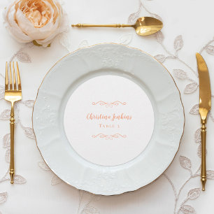 Wedding Elegant Peach & White Round Place Card