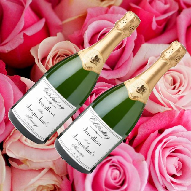 Wedding Elegant Personalized Names Classic Script  Sparkling Wine Label (A must have for the perfect wedding - sparkling wine labels with elegant bride and groom names.)
