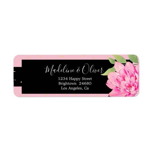 Wedding Elegant Pink Black Stripe Rose Address Label