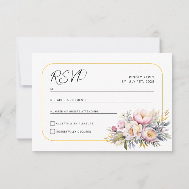 Wedding elegant pink peonies RSVP Card (Front)