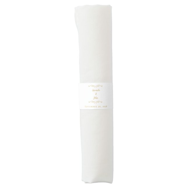 Wedding Elegant Reception Calligraphy Yellow Gold  Napkin Bands (Front)