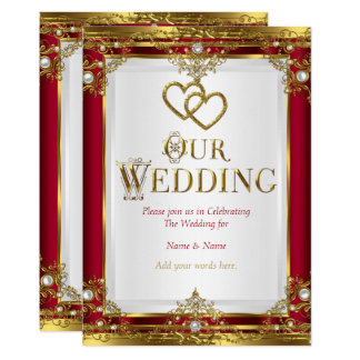 Wedding Elegant Red Gold White Golden Card