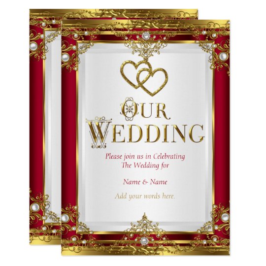 Wedding Elegant Red Gold White Golden Invitation