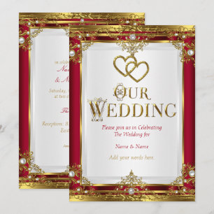 Wedding Elegant Red Gold White Golden Invitation