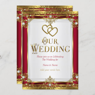 Wedding Elegant Red Gold White Golden Invitation