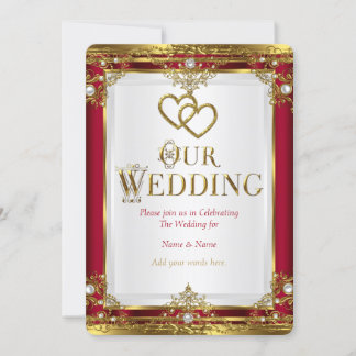 Wedding Elegant Red Gold White Golden Invitation