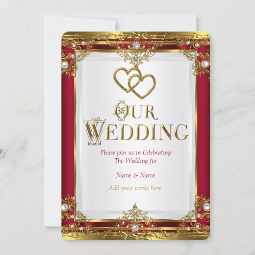 Wedding Elegant Red Gold White Golden Invitation