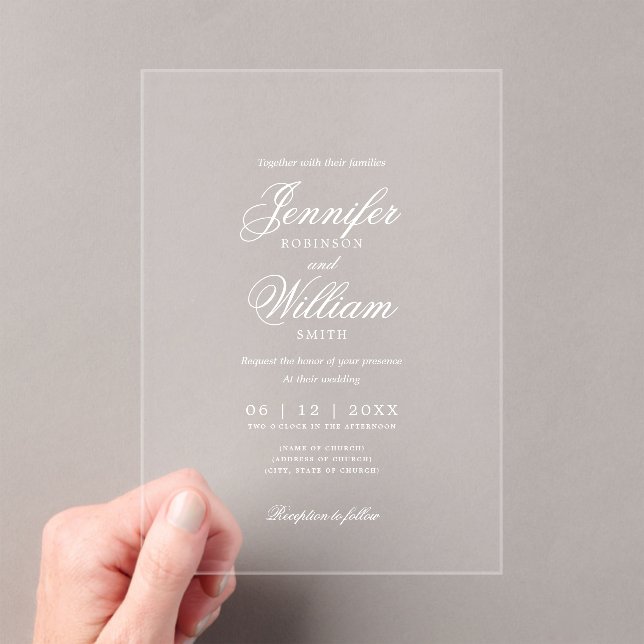Wedding Elegant Romanic Script Typography White Acrylic Invitations (Insitu (Handheld))