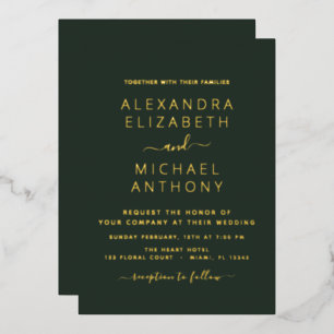 Wedding Elegant Romantic Emerald Green Gold Foil Invitation
