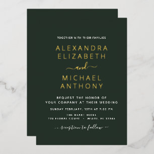 Wedding Elegant Romantic Emerald Green Gold Foil Invitation