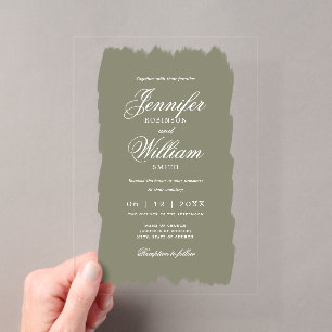 Wedding Elegant Romantic Script Sage Green Paint Acrylic Invitations