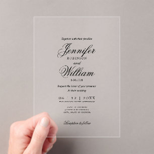 Wedding Elegant Romantic Script Typography Black Acrylic Invitations