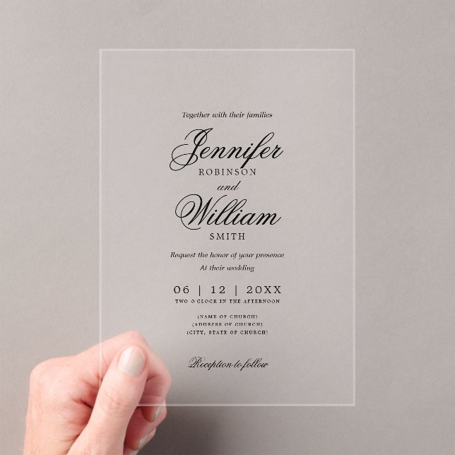 Wedding Elegant Romantic Script Typography Black Acrylic Invitations (Insitu (Handheld))
