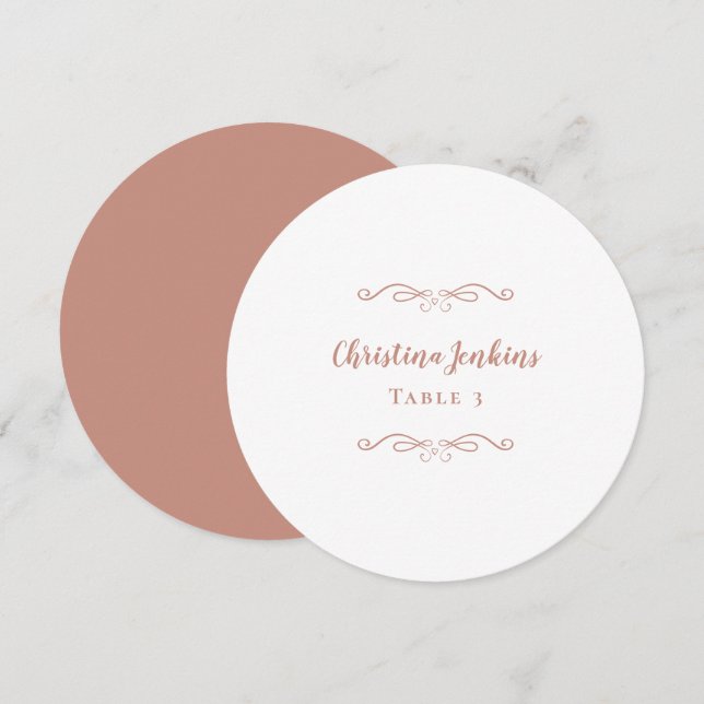 Wedding Elegant Rose Gold & White Round Place Card (Front/Back)