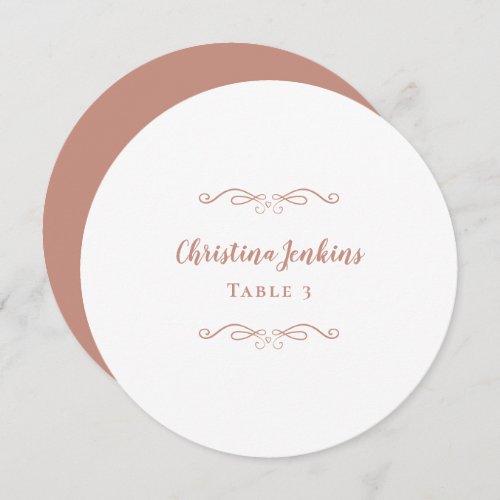 Wedding Elegant Rose Gold  White Round Place Card