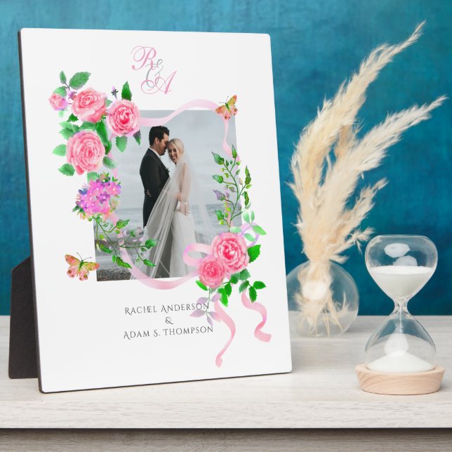 Wedding Elegant Rose Ribbon Pink Plaque  (Side)