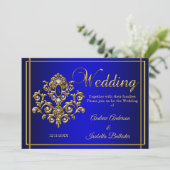 Wedding Elegant Royal Blue Gold Jewel Invitation (Standing Front)