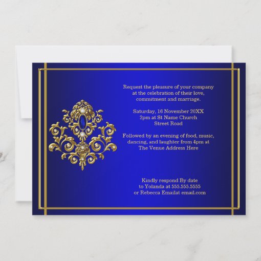 Wedding Elegant Royal Blue Gold Jewel Invitation | Zazzle