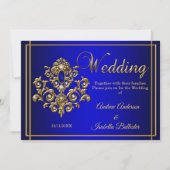 Wedding Elegant Royal Blue Gold Jewel Invitation (Front)