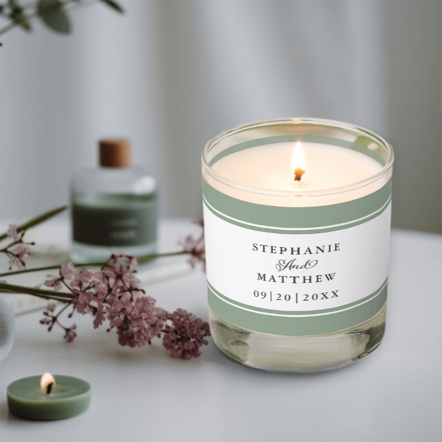 Wedding Elegant Sage Green Calligraphy Names Date Scented Candle (Wedding Elegant Sage Green Calligraphy Names Date Scented Candle)