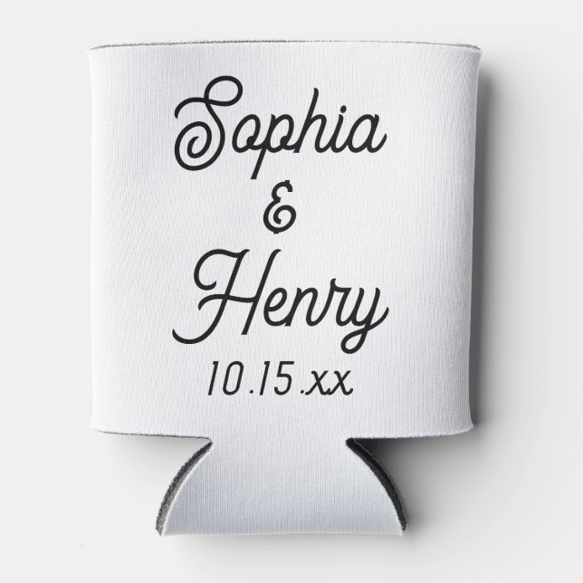 Wedding Elegant Script Black Modern Typography Can Cooler (Front)