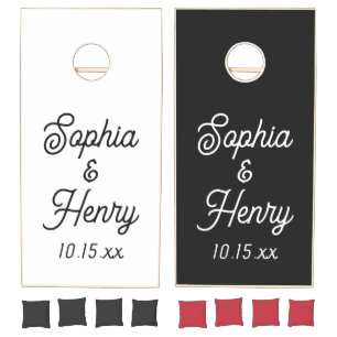 Wedding Elegant Script Black Modern Typography Cornhole Set