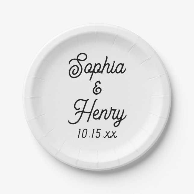 Wedding Elegant Script Black Modern Typography Paper Plates (Front)