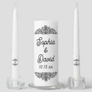 Wedding Elegant Script Black Scroll Unity Candle Set