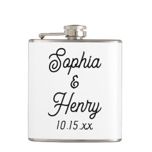 Wedding Elegant Script Black Typography Flask