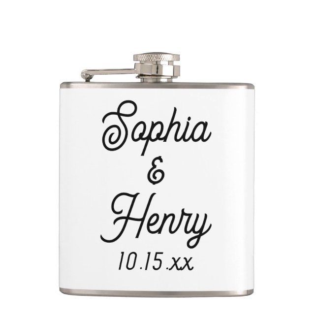 Wedding Elegant Script Black Typography Flask (Front)
